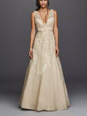 Melissa Sweet Champagne Wedding Dress Size 8 MS251151 Floral A-Line Bridal Gown